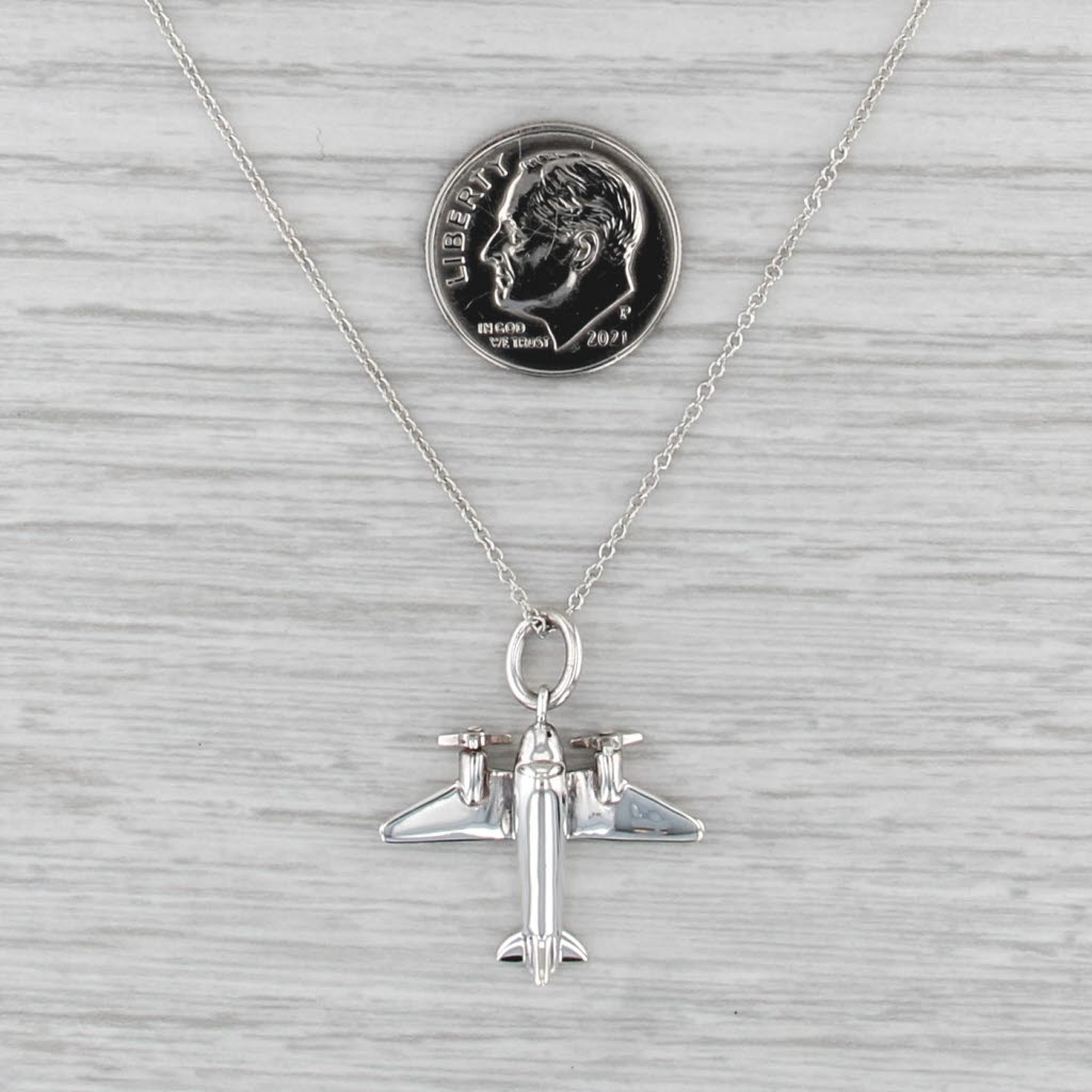 Tiffany & Co Airplane Pendant Necklace w/ Pouch Sterling Silver 16" Cable Chain