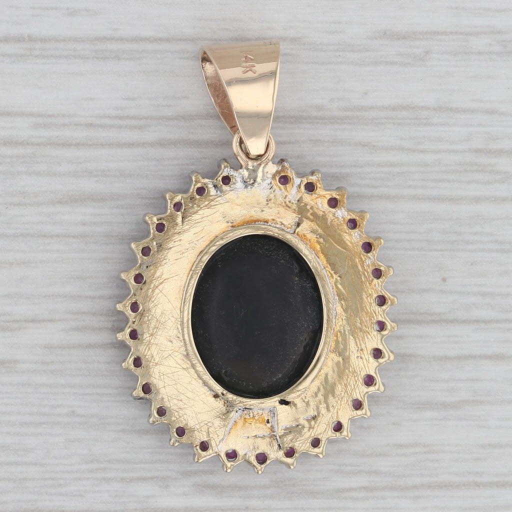 Gray 1.20ctw Onyx Diamond Ruby Halo Pendant 14k Gold Bail Gold toned Silver Toned