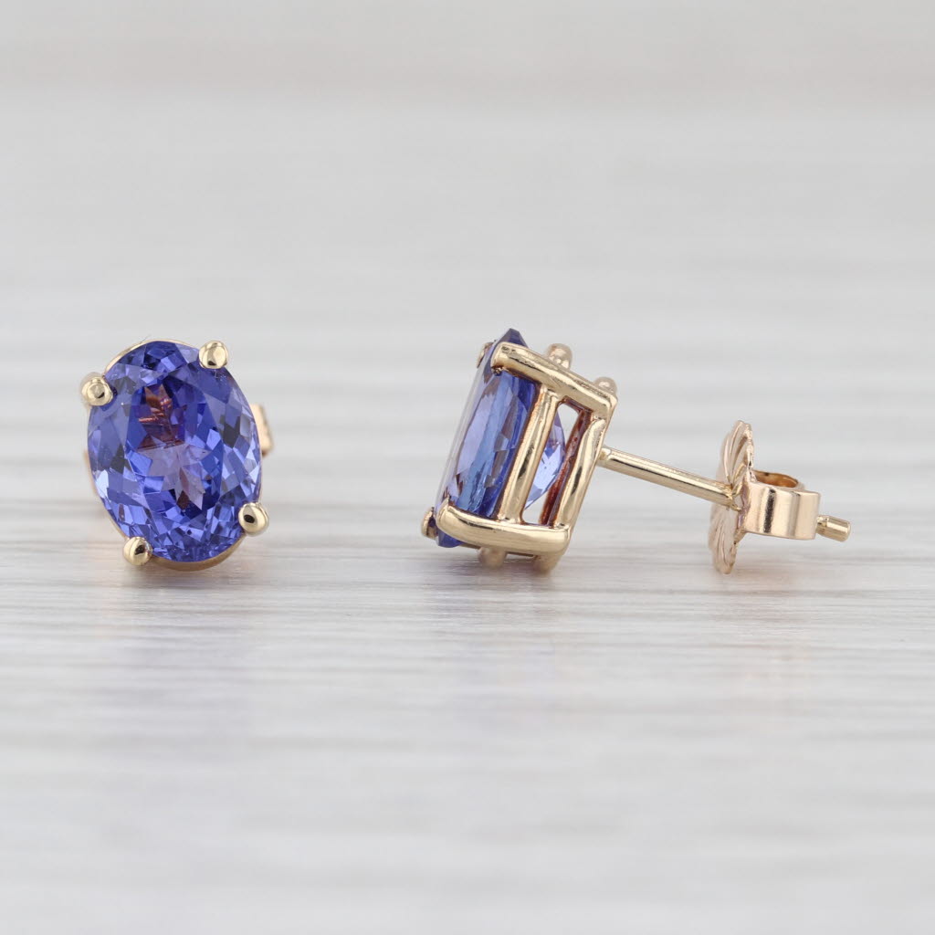 2.35tw Tanzanite Stud Earrings 14k Yellow Gold Oval Solitaire Studs