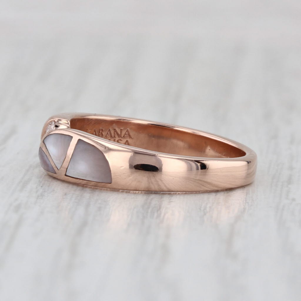 Kabana Diamond Mother of Pearl Ring 14k Rose Gold Size 7 Stackable Band