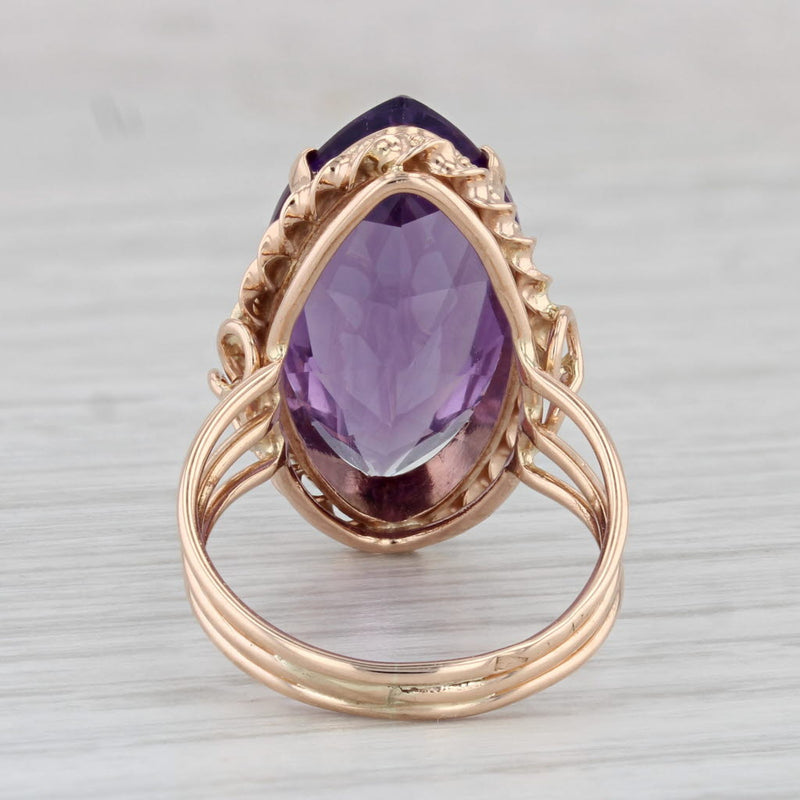 Vintage 10.75ct Amethyst Marquise Solitaire Ring 14k Rose Gold Size 5.5 Cocktail
