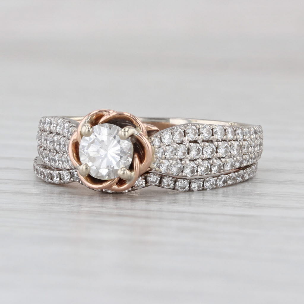1.53ctw Diamond Engagement Ring Wedding Band Bridal Set 14k Rose White Gold