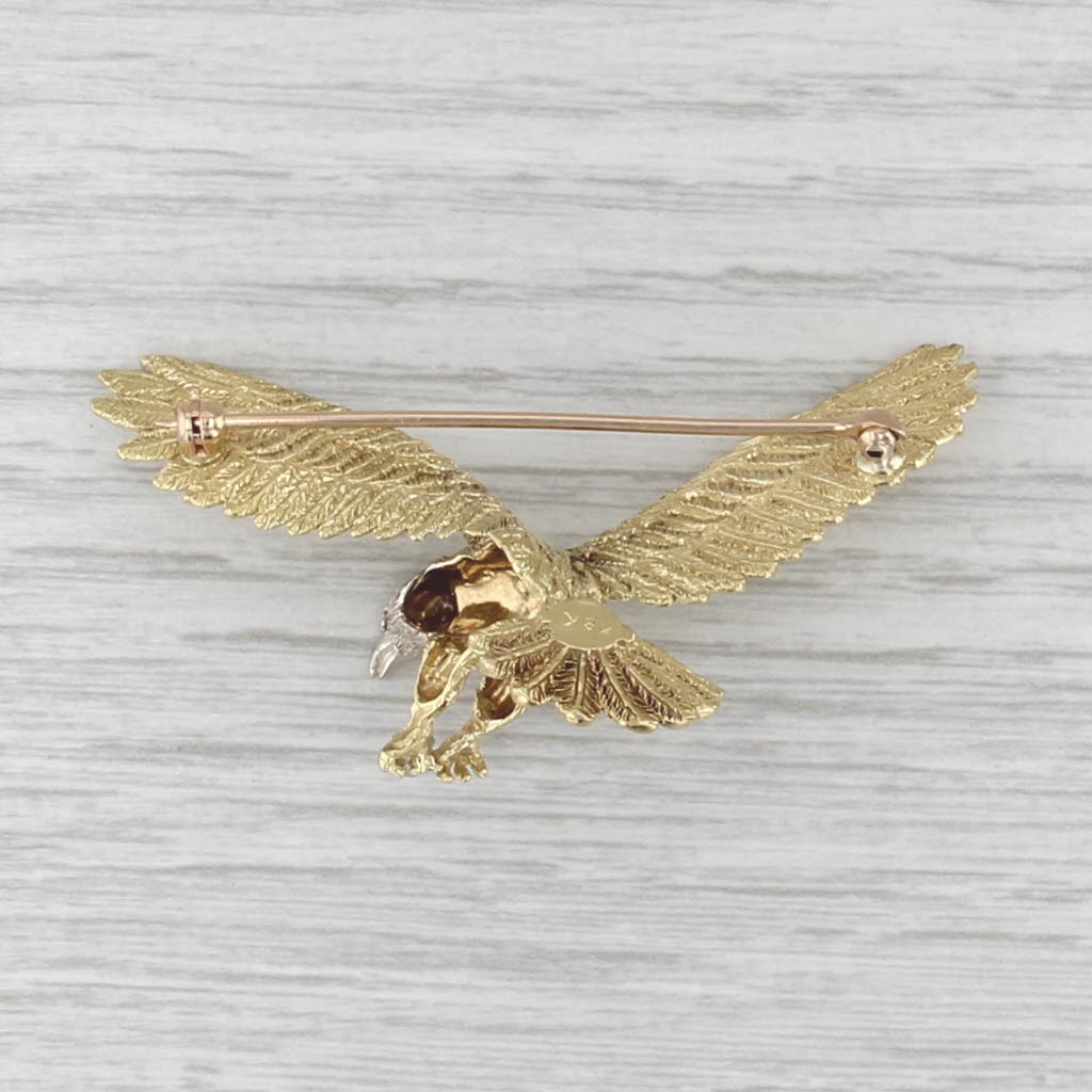 Large Ruby Diamond Eagle Brooch 18k Yellow Gold Statement Pin