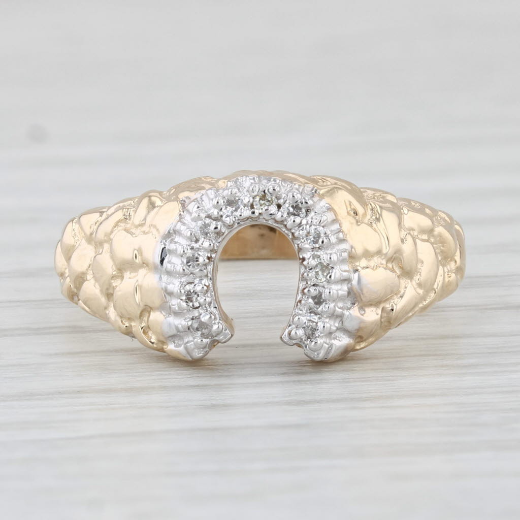 Light Gray Diamond Horseshoe Ring 10k Yellow Gold Nugget Band Size 8.75