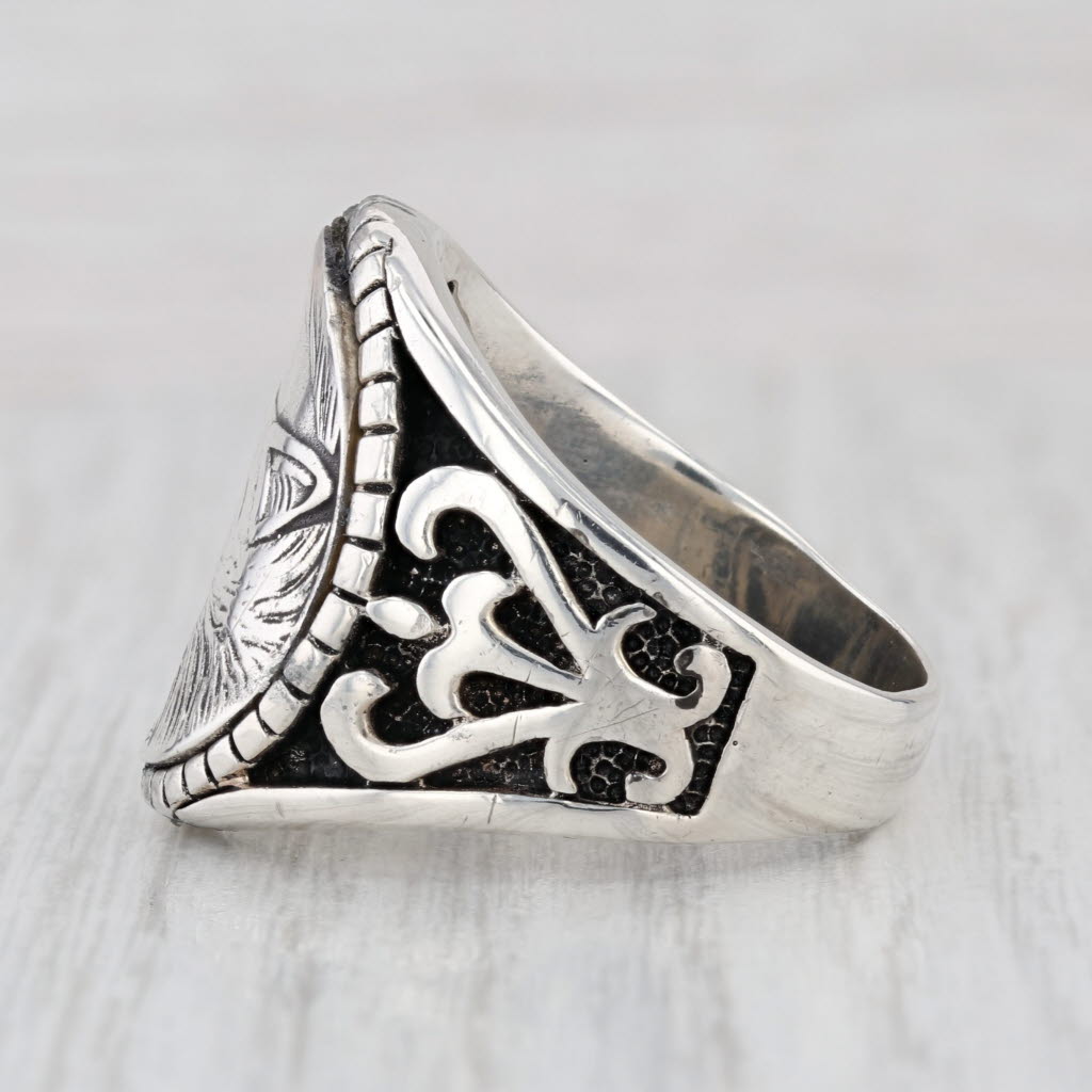 Howling Wolf Coin Ring Sterling Silver Size 13 Biker Ring
