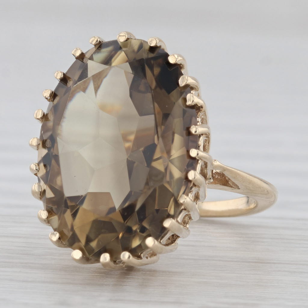 Gray 11.80ct Oval Solitaire Smoky Quartz Ring 10k Yellow Gold Size 4