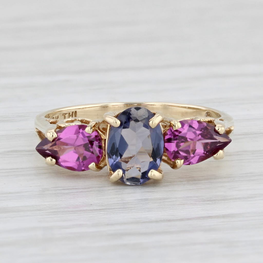 Light Gray 1.34ctw Iolite Garnet Ring 10k Yellow Gold Size 5 Cathedral Band