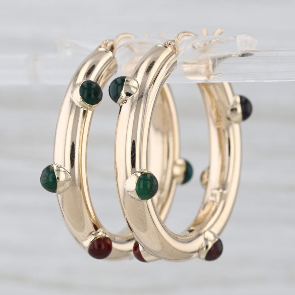 Multicolor Domed Resin Hoop Earrings 14k Yellow Gold Snap Top Round Hoops
