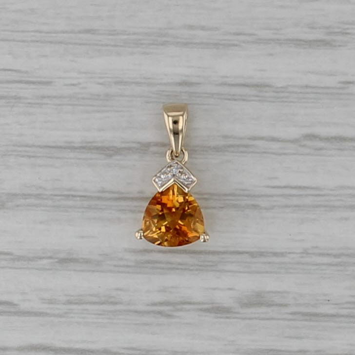 1.12ct Citrine Diamond Pendant 10k Yellow Gold Small Drop