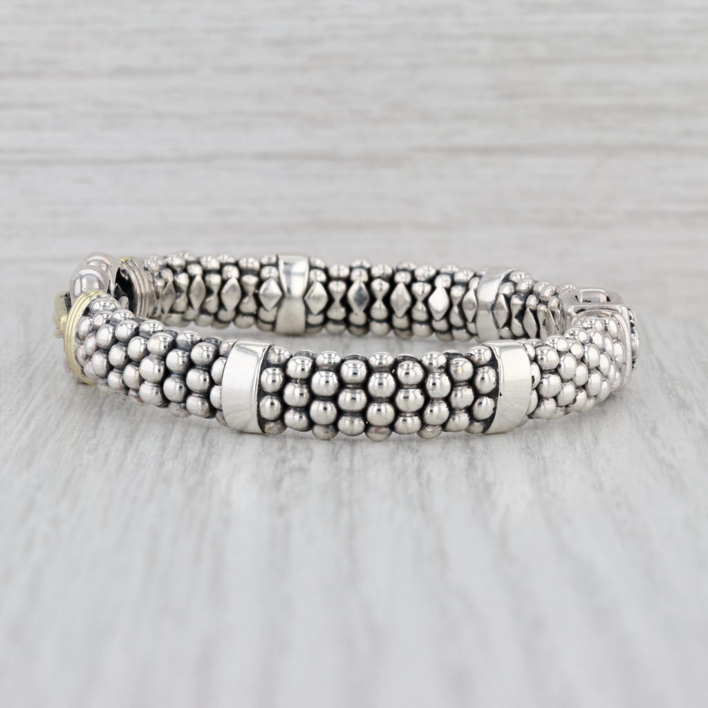 Lagos 2-Toned Caviar Derby Buckle Bracelet 18k Gold Sterling Silver 9mm