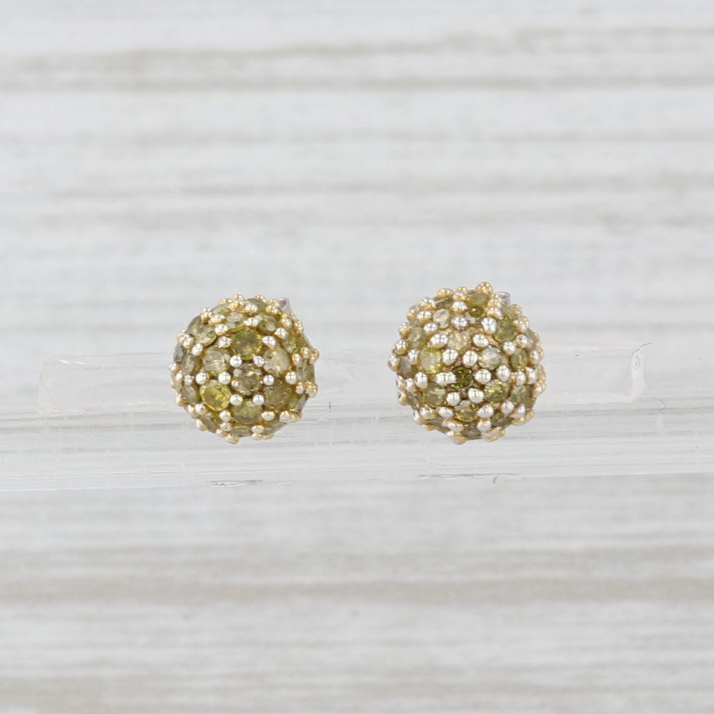 Light Gray 0.72ctw Yellow Diamond Pave Ball Bead Stud Earrings 10k Yellow Gold COA