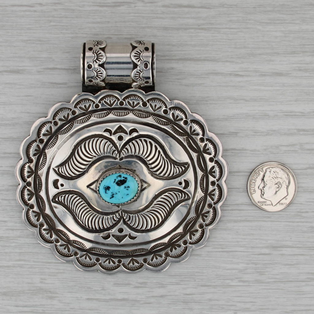 Carson Blackgoat Large Pendant Sterling Silver Turquoise Navajo Native American