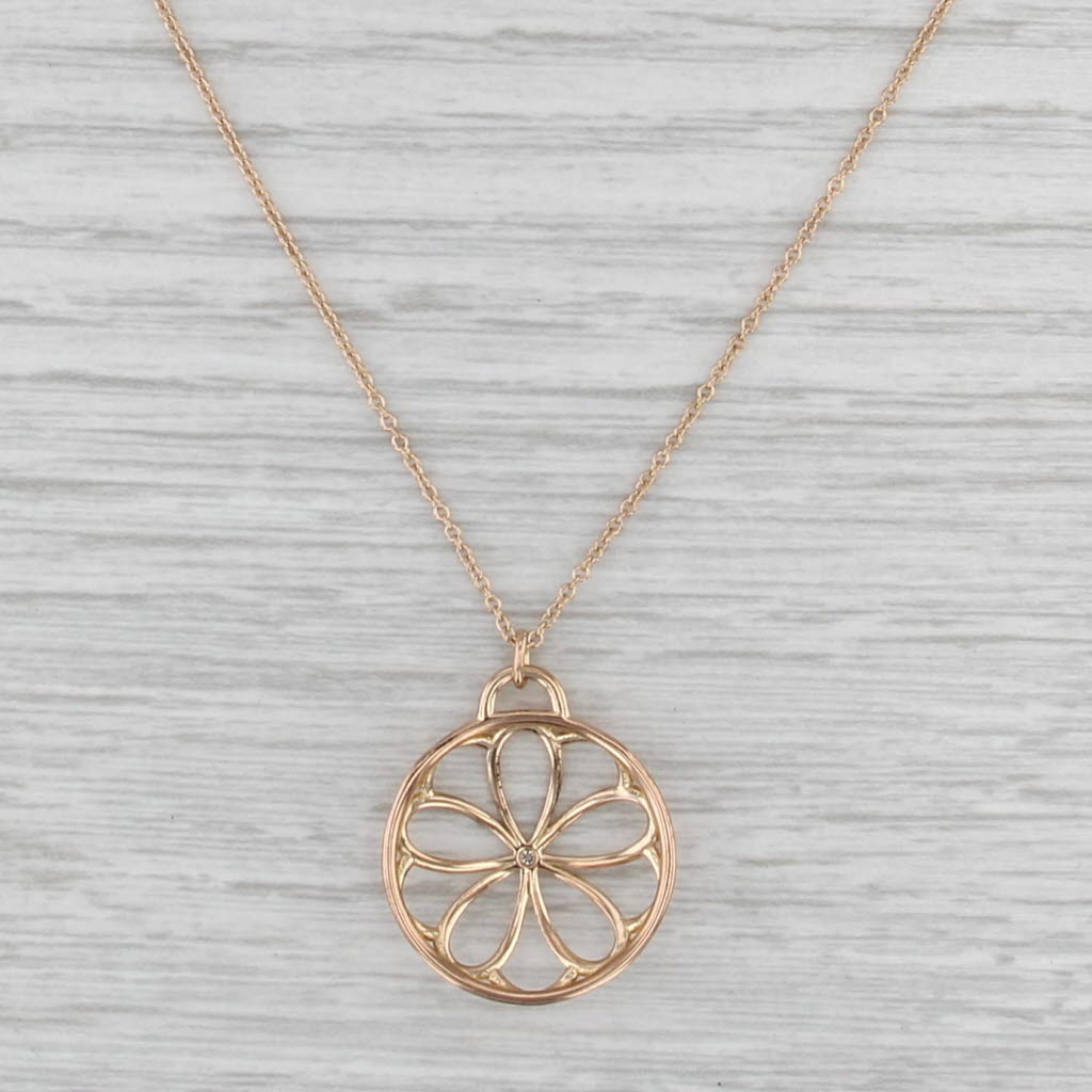 Tiffany Garden Flower Diamond Pendant Necklace w/ Box 18k Yellow Gold 16"