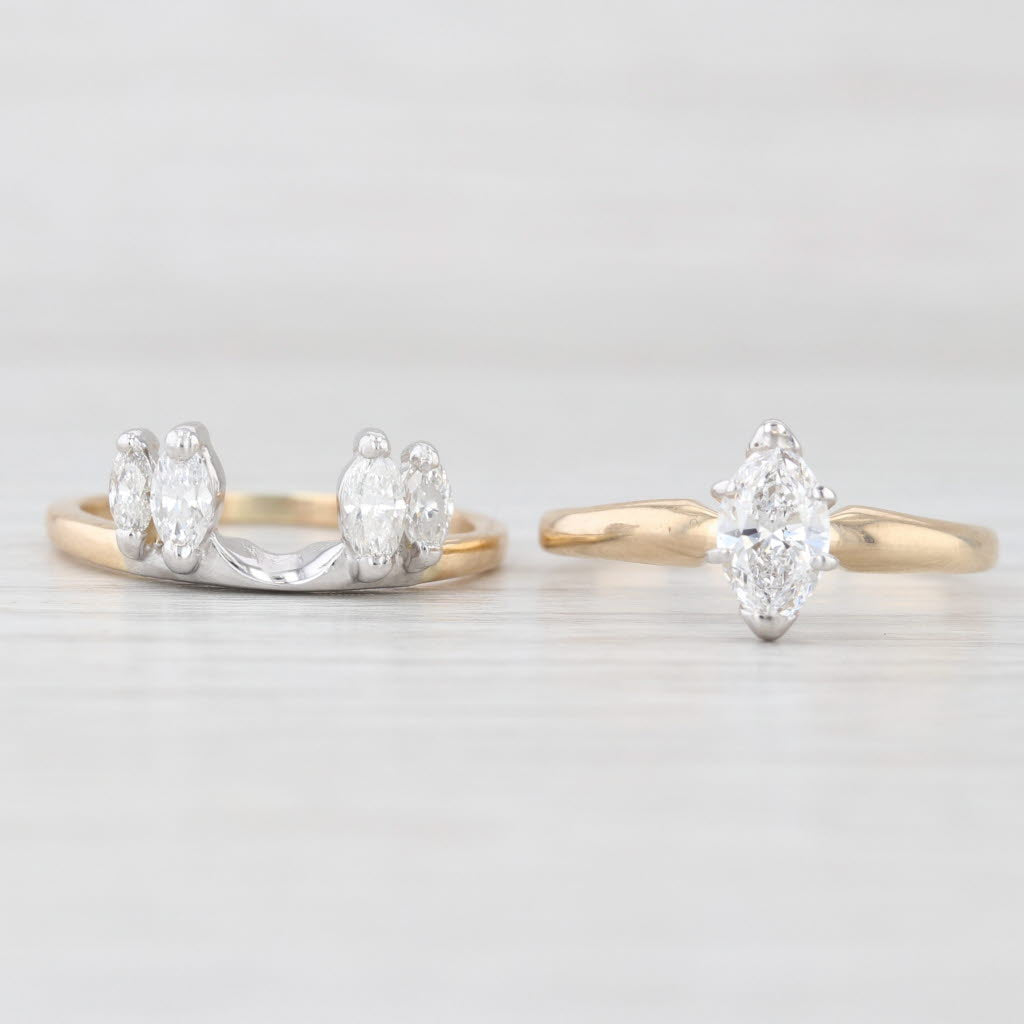 Light Gray 0.80ctw Marquise Diamond Engagement Ring Wedding Band Bridal Set 14k Gold