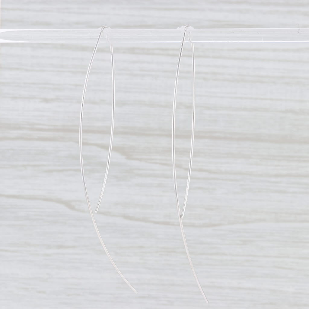 New Angled Threader Earrings 18k White Gold Curved Dangle Drops