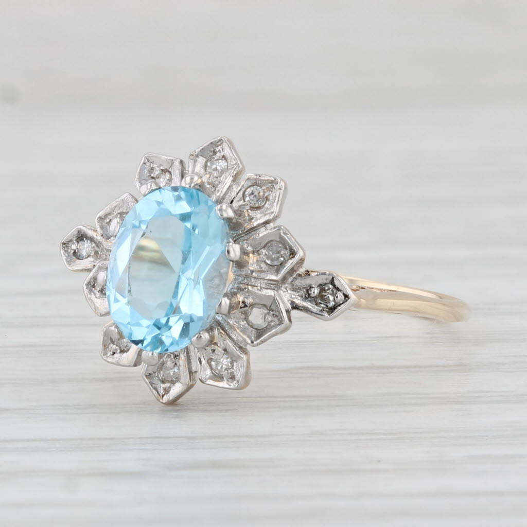 Light Gray 1.46ctw Oval Blue Topaz Diamond Ring 10k Yellow Gold Size 7.5