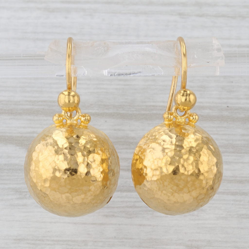 Gurhan Spell Collection Hammered Dangle Earrings 24k Yellow Gold Hook Posts