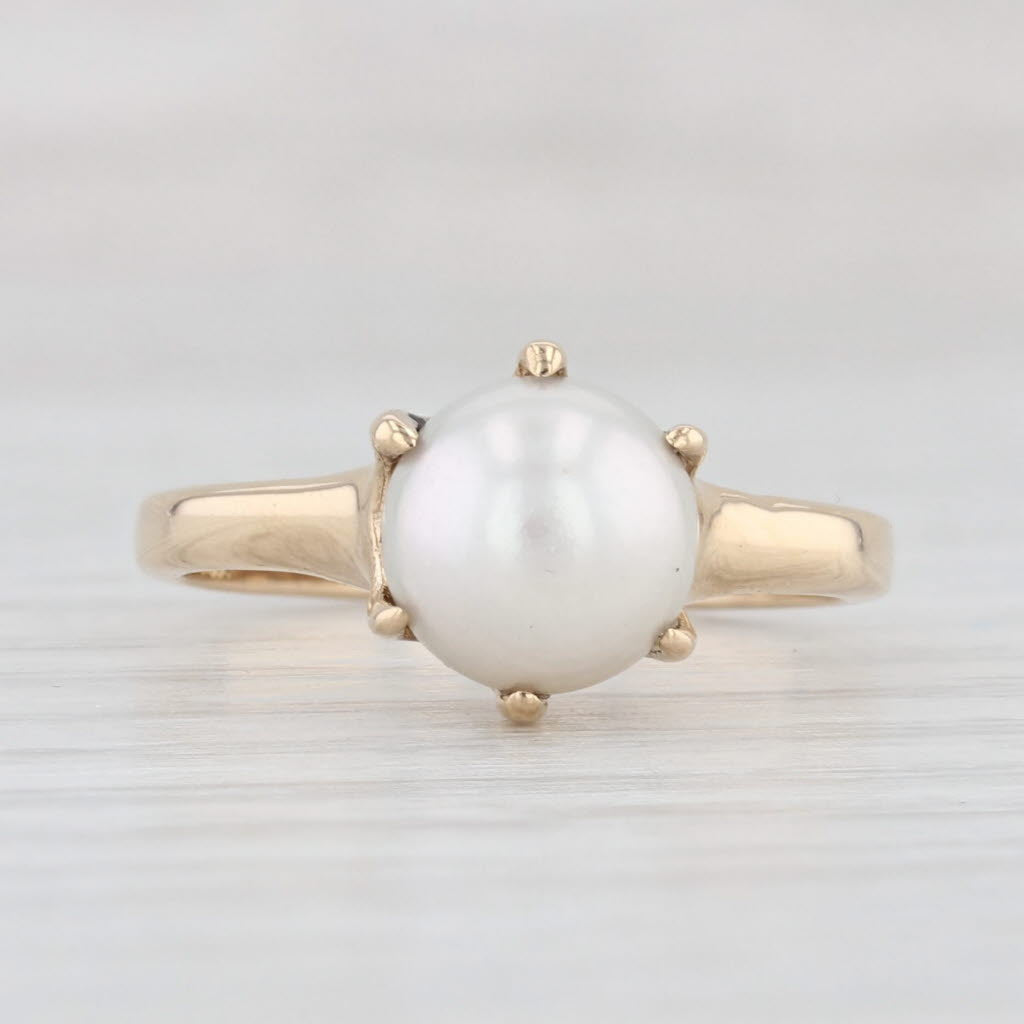 Light Gray Cultured Pearl Solitaire Ring 14k Yellow Gold Size 5.75