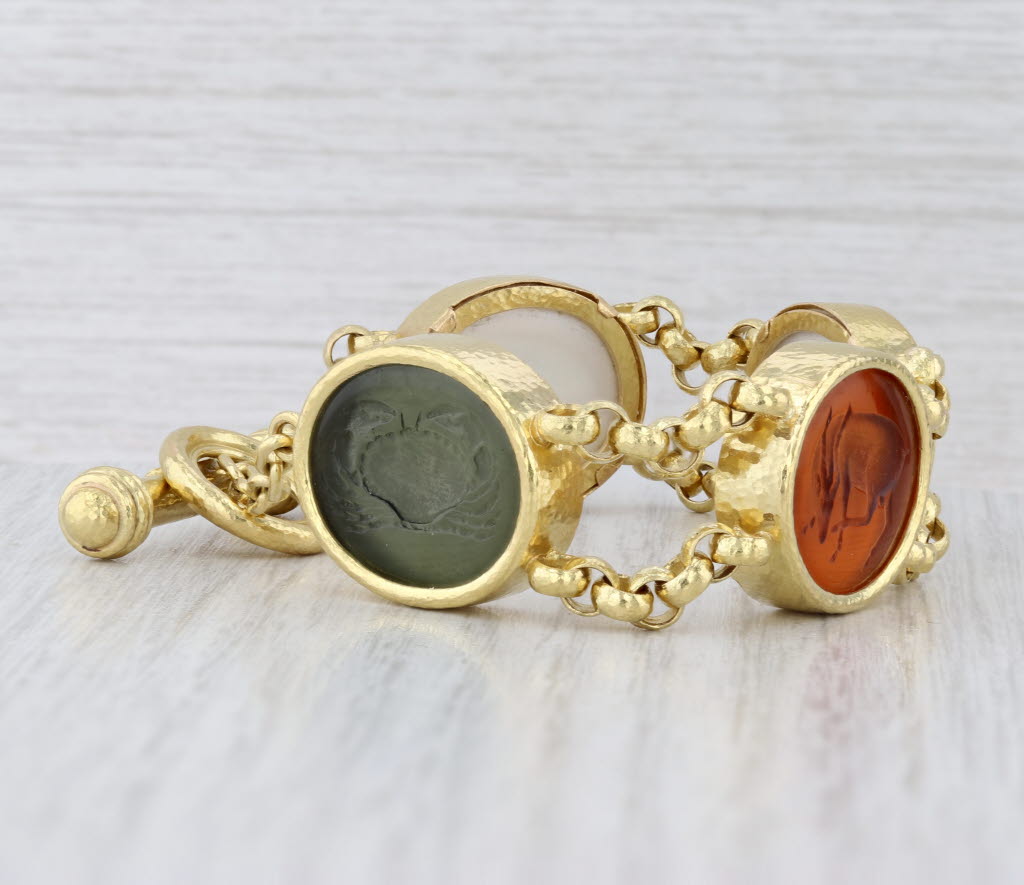 Elizabeth Locke Venetian Intaglio Bracelet 19k Gold 7.5" Glass Mother of Pearl