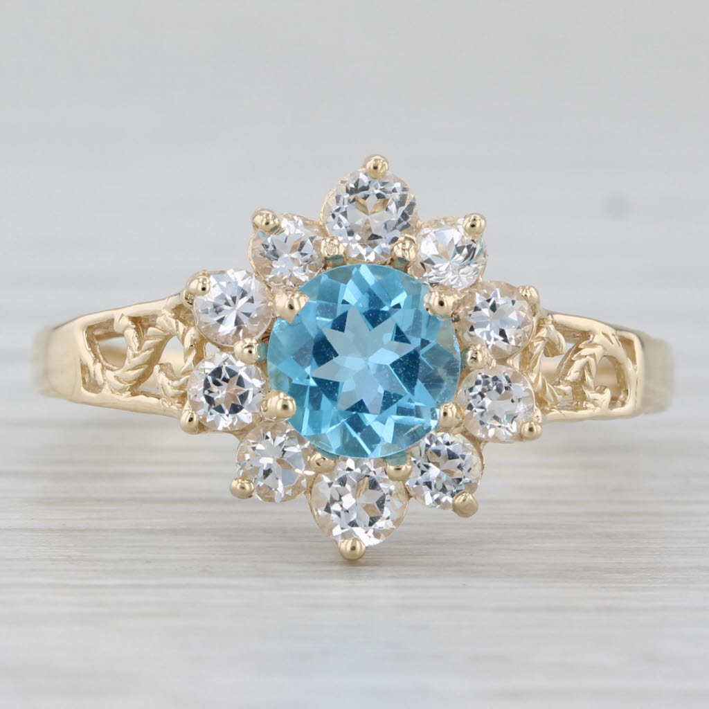 Light Gray 1.92ct Blue White Topaz Halo Ring 10k Yellow Gold Size 8