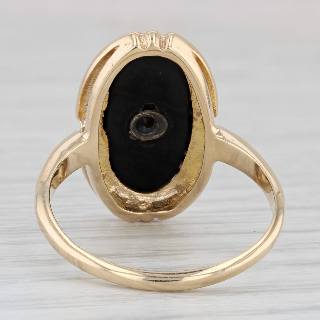 Light Gray Vintage Oval Onyx Diamond Signet Ring 10k Yellow Gold Size 8