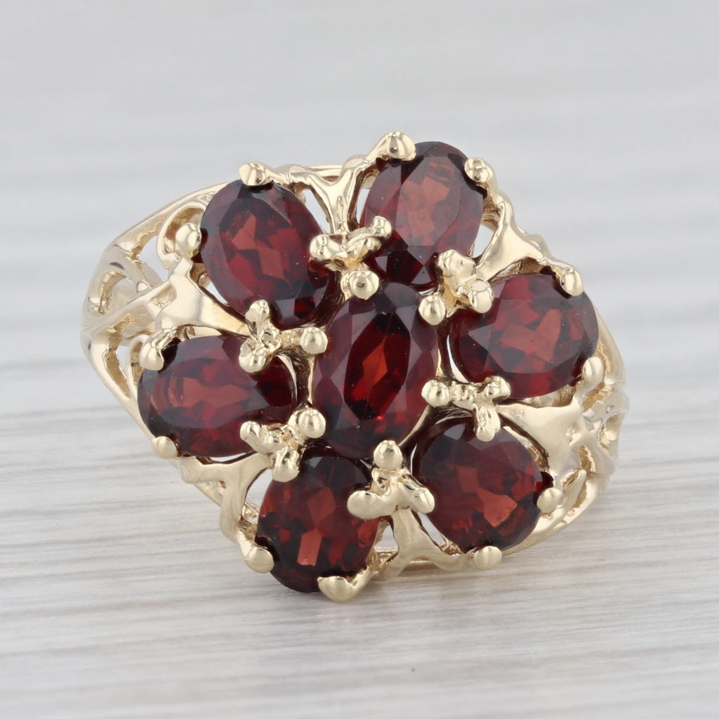 Light Gray 4ctw Garnet Flower Cluster Ring 14k Yellow Gold Size 7.25