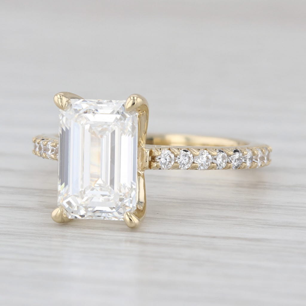 New IGI 3.58ctw Emerald Cut Lab Grown Diamond Engagement Ring 14k Yellow Gold