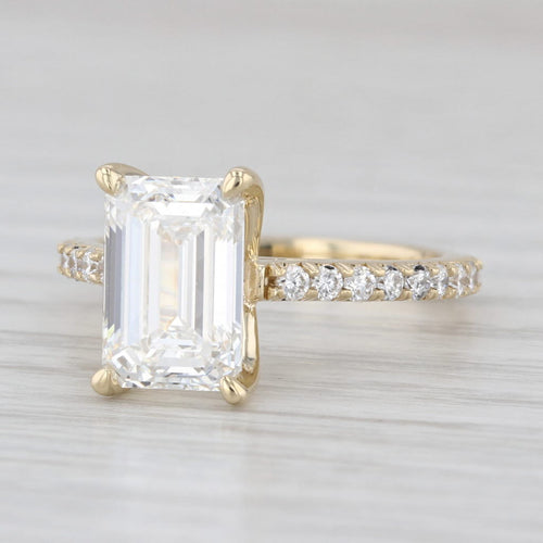 New IGI 3.58ctw Emerald Cut Lab Grown Diamond Engagement Ring 14k Yellow Gold
