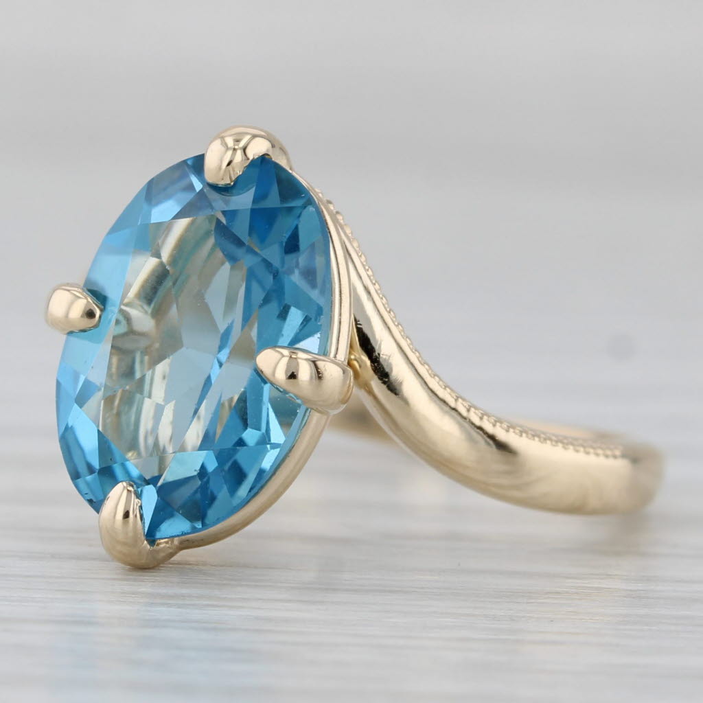 Gray New Blue Topaz Ring 10k Yellow Gold 7.25ct Oval Solitaire Size 7.75