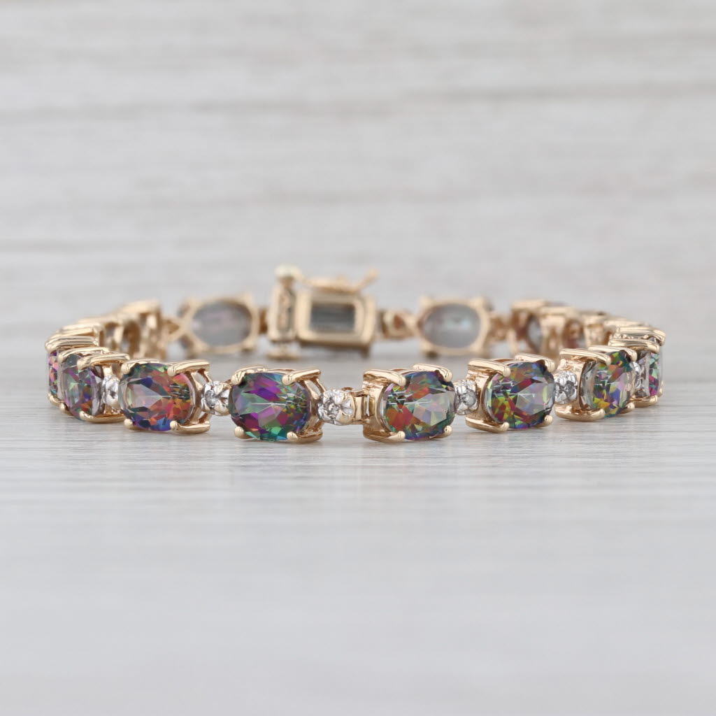 17.20ctw Mystic Topaz Diamond Tennis Bracelet 10k Yellow Gold 6.75" 5.5mm