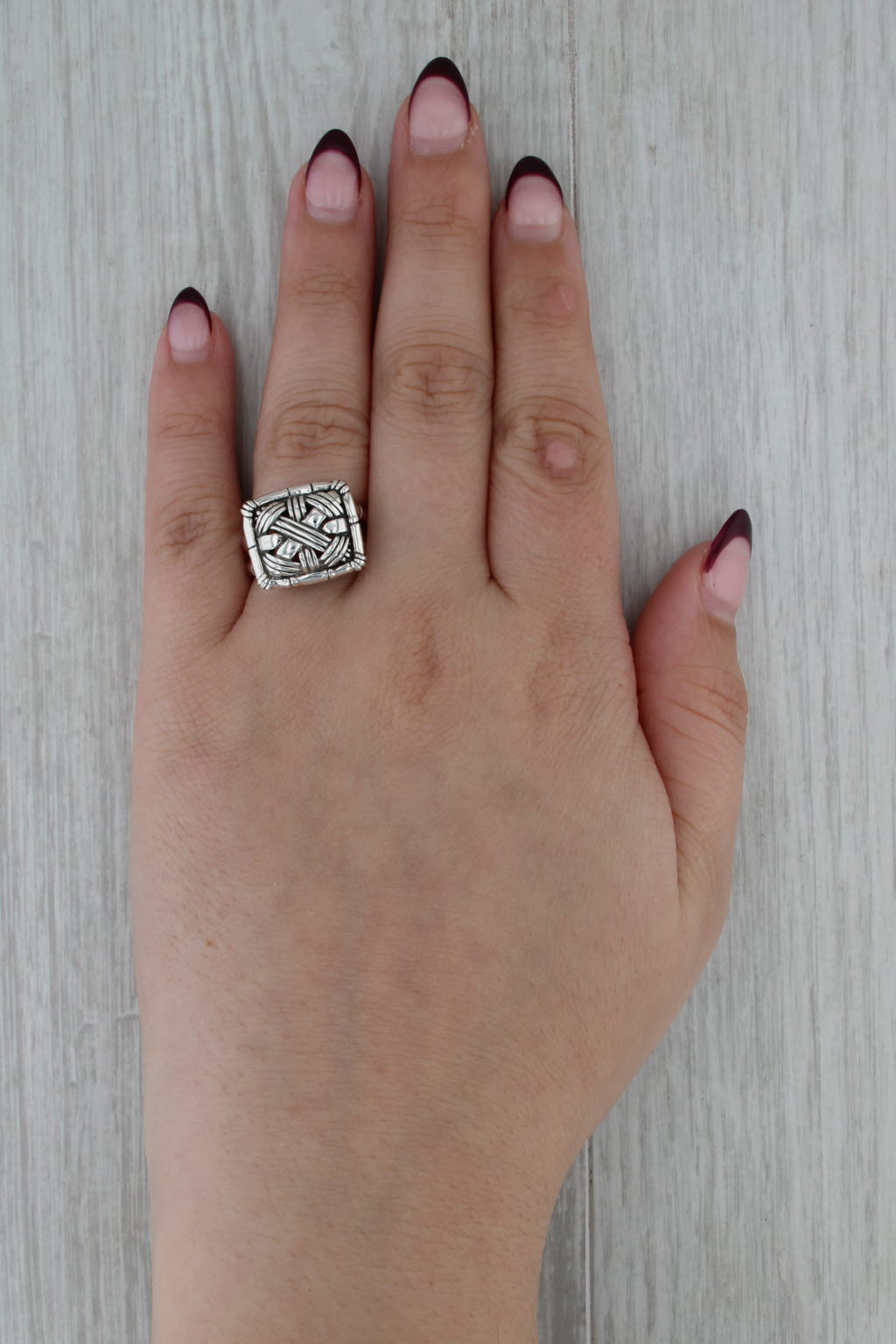 John Hardy Woven Bamboo Ring Sterling Silver Size 8-8.25 Statement