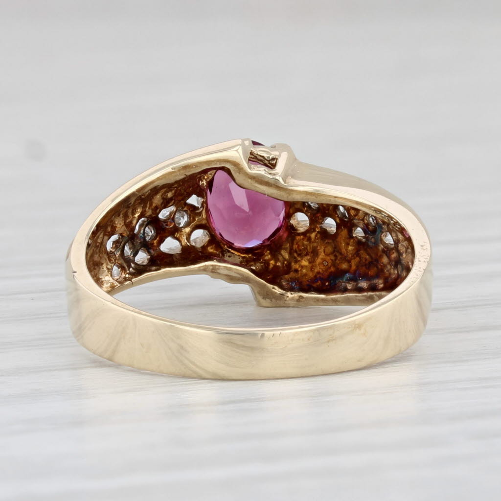 Light Gray 0.94ctw Oval Rhodolite Garnet Diamond Ring 10k Yellow Gold Size 7 Bypass