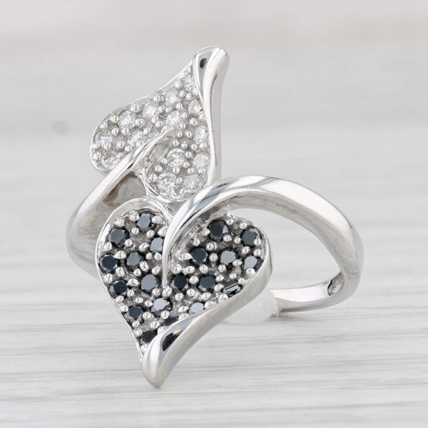 Light Gray 0.28ctw Black White Hearts Aces Ring 14k White Gold Size 5 Bypass