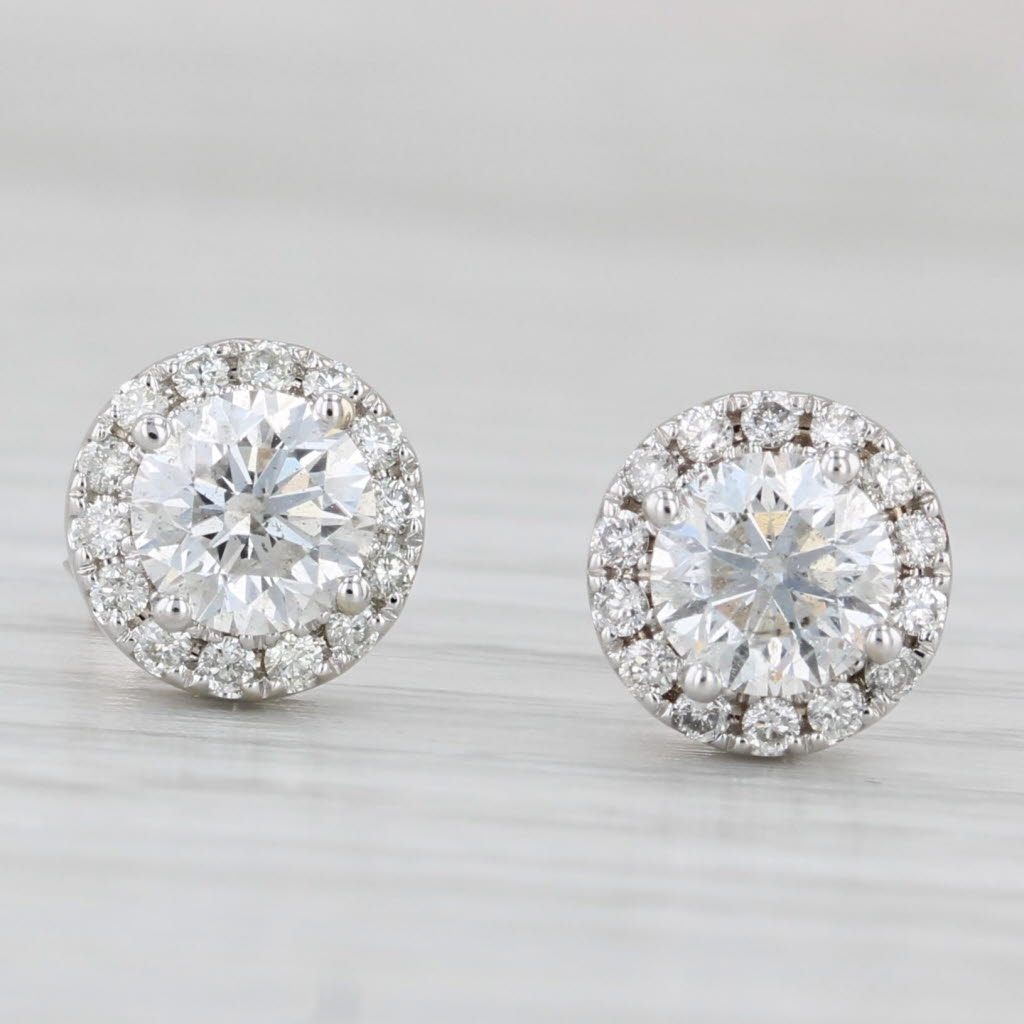 Light Gray 1.26ctw Round Diamond Halo Stud Earrings 14k White Gold