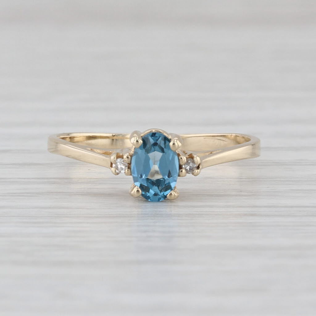 0.45ct Lab Created Blue Spinel Diamond Ring 10k Yellow Gold Size 6.75