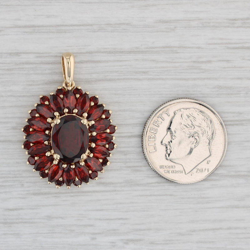 5.75ctw Garnet Flower Pendant 10k Yellow Gold
