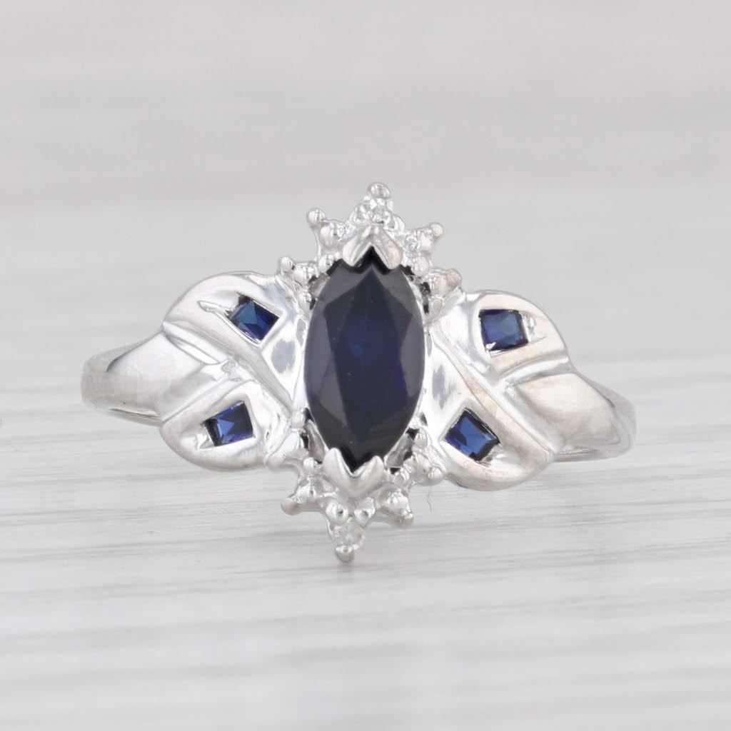 Light Gray 0.90ctw Marquise Lab Created Blue Sapphire 10k White Gold Size 7