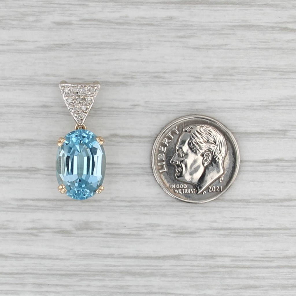 7.14ctw Oval Blue Topaz Diamond Pendant 14k Yellow White Gold