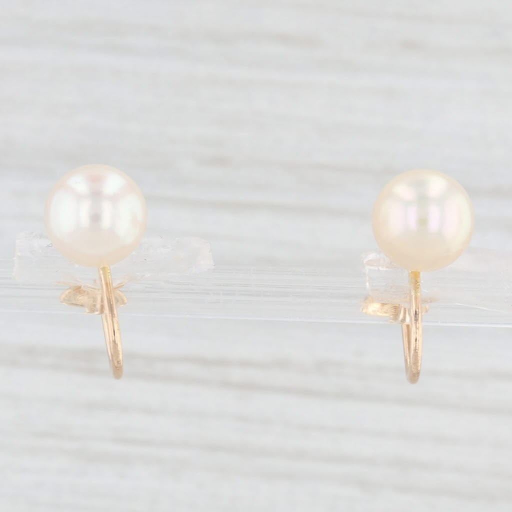 Light Gray Cultured Pearl Earrings 14k Yellow Gold Screw Back Non Pierced Studs