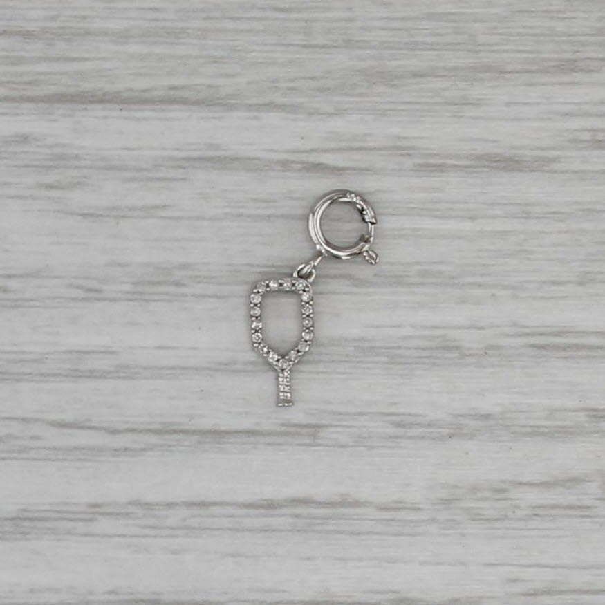 New Small Diamond Pickleball Ping Pong Paddle Charm 14k White Gold Pendant