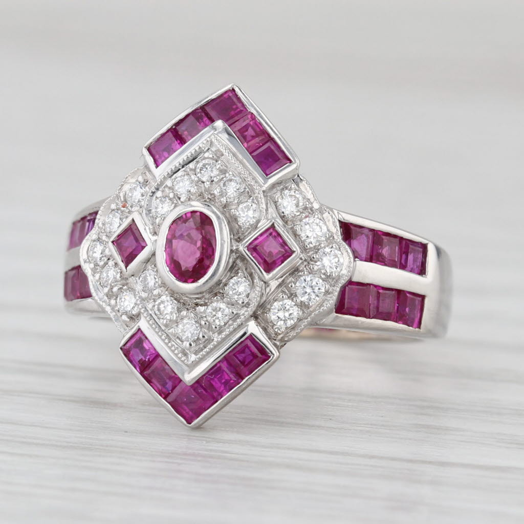 1.70ctw Ruby Diamond Ring 14k White Gold Size 6.5 Cocktail