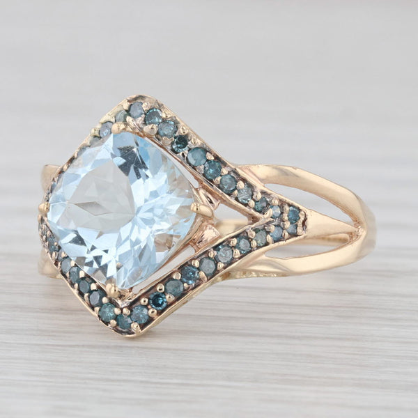 2.40ctw Aquamarine Blue Diamond Ring 14k Yellow Gold Size 9.25 Cocktail