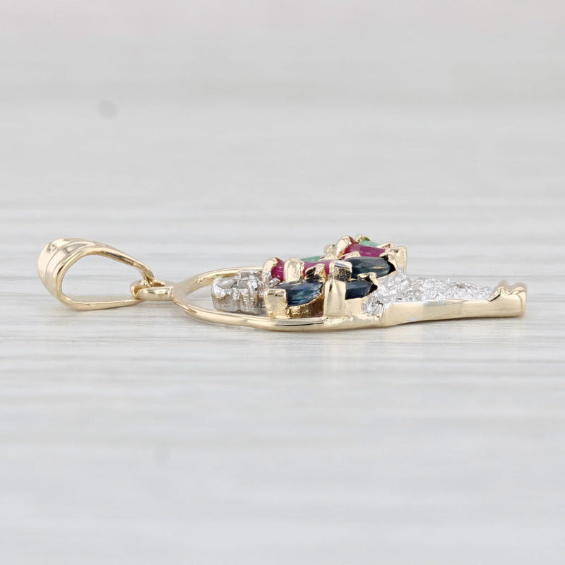0.51ctw Gemstone Flower Basket Pendant 14k Yellow Gold