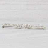 Krementz Vintage Diamond Filigree Bar Brooch 10k 14k White Gold Pin