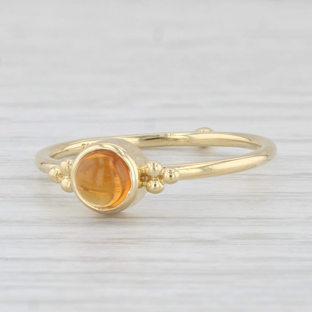 Light Gray Orange Citrine Solitaire Ring 18k Yellow Gold Size 8 Round Cabochon