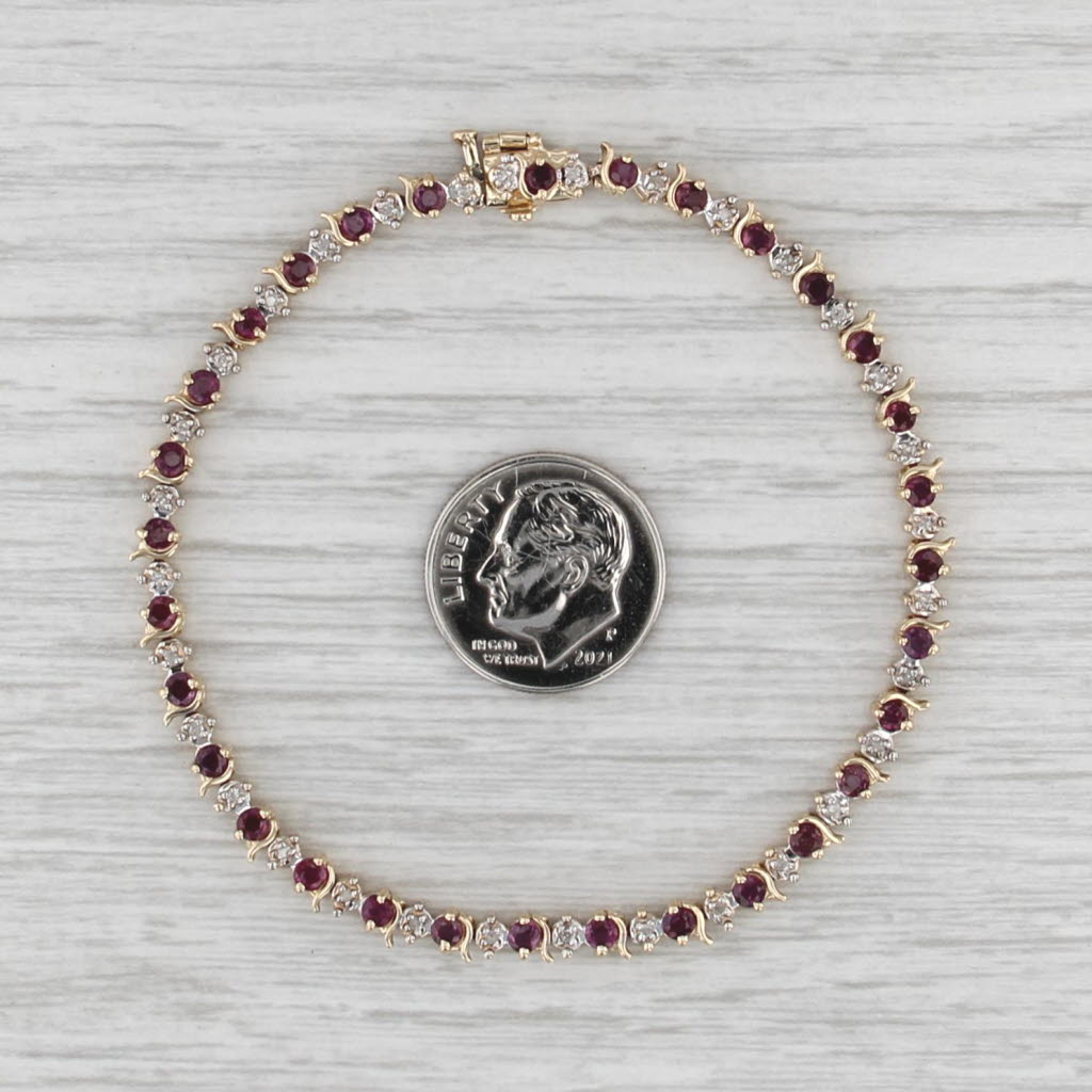 2.54ctw Ruby Diamond Tennis Bracelet 14k Yellow Gold 7" 3.6mm