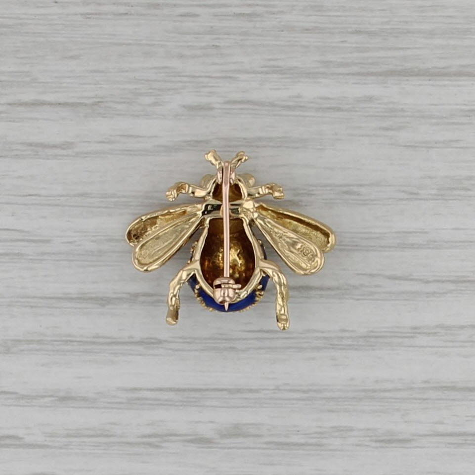 Ruby Eyed Bumble Bee Brooch 18k Yellow Gold Enamel Vintage Insect Bug Pin