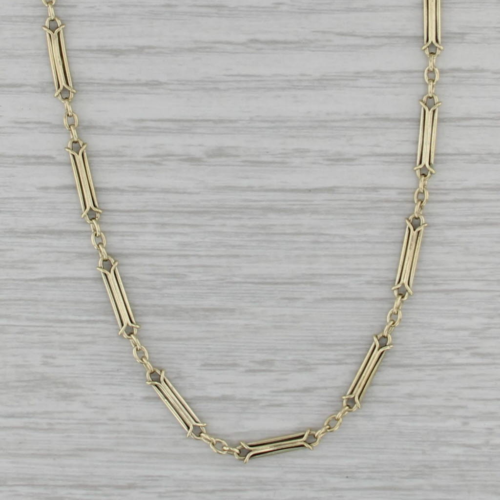 Antique 13" Bar Link Chain Necklace Watch Chain 14k Yellow Gold 4mm