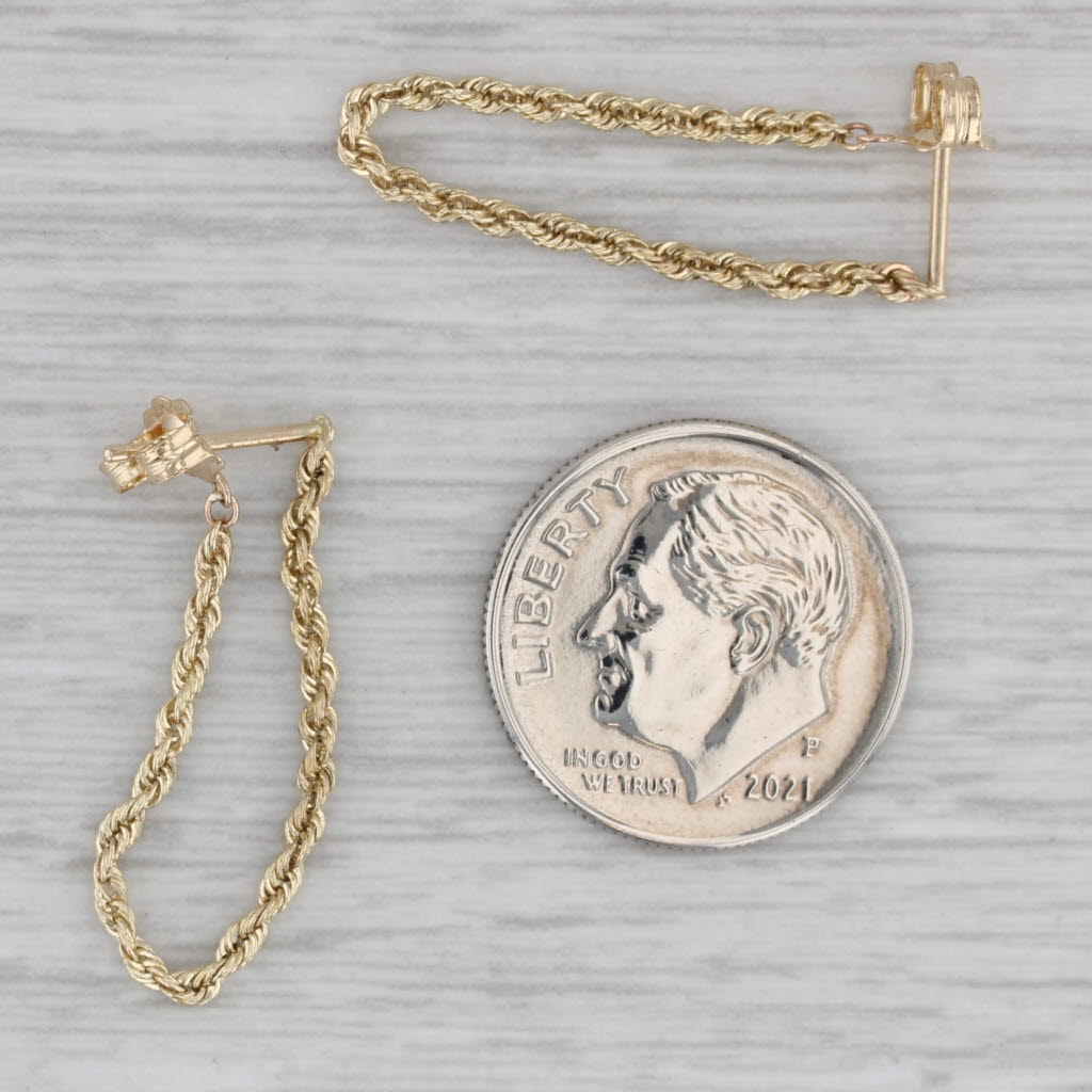 Gray New Rope Chain Dangle Earrings 14k Yellow Gold Stick Posts