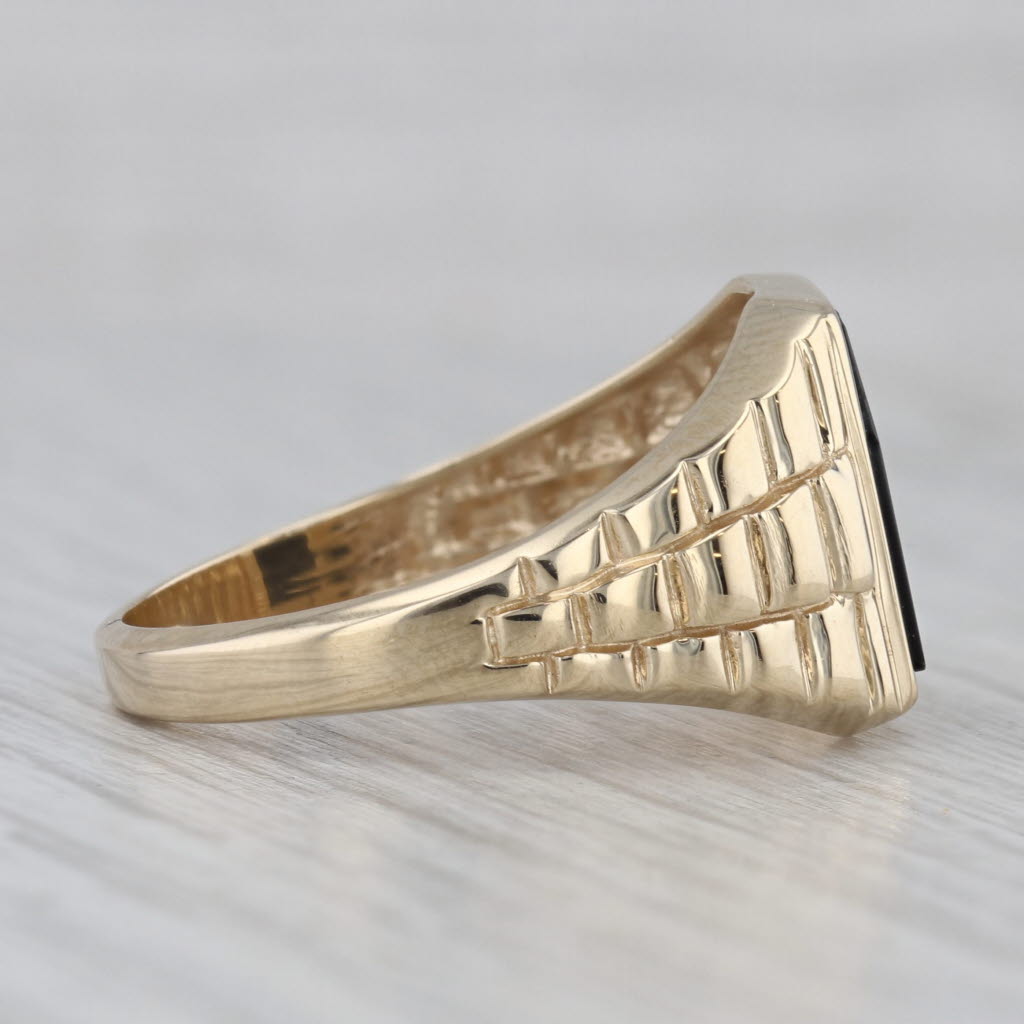 Men's Onyx Ring 10k Yellow Gold Size 10.5 Diamond Accent